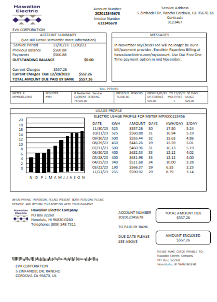 Download Hawaiian Electric utility business bill,  SCR Photoshop template